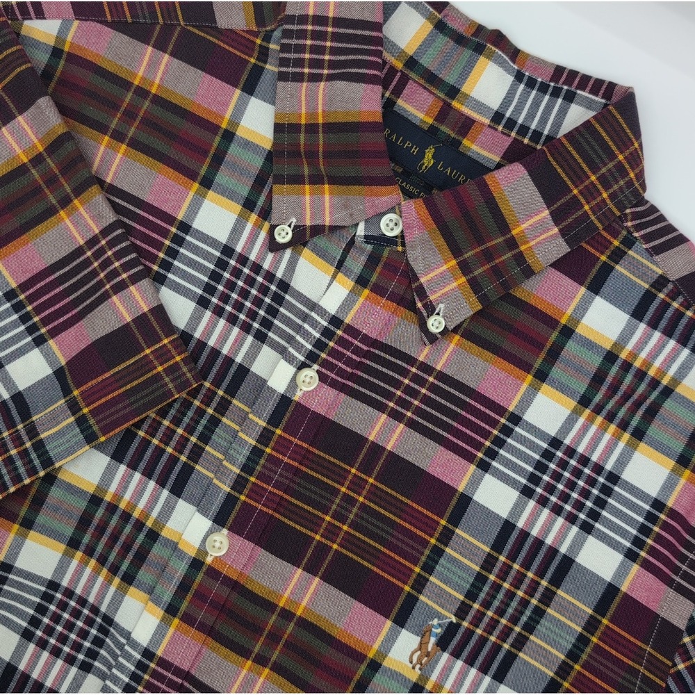 Polo Ralph Lauren Classic Fit Button Down Short Sleeve Shirt Mens L Flesh Pony